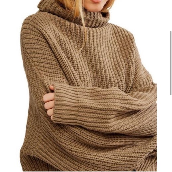 Free people olive stone Swim Too Deep slight cowl turtleneck sweater size small - Picture 1 of 13